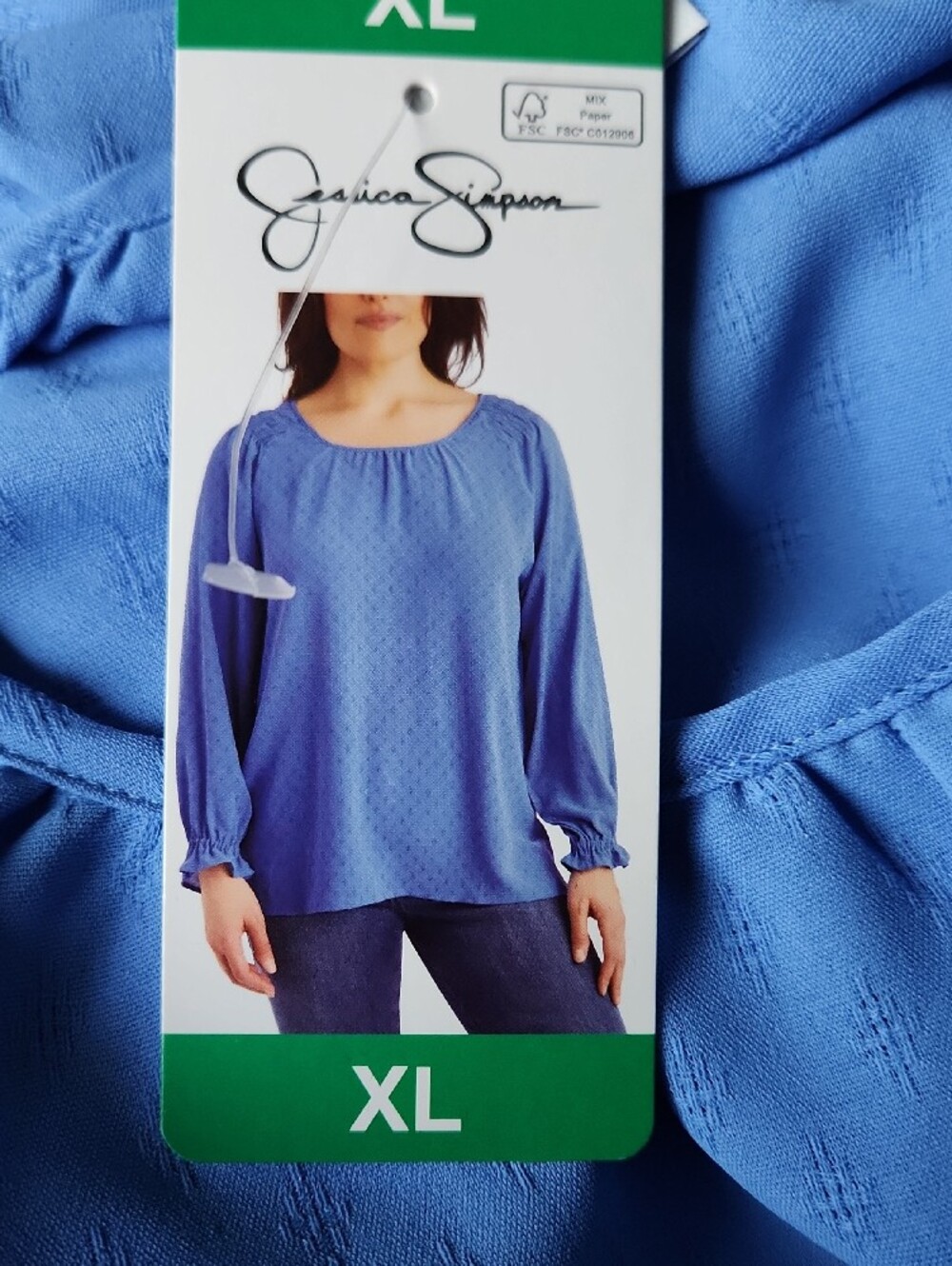 NWT Jessica Simpson Royal Blue Gathered-Shoulder Long Sleeve Blouse - Picture 6 of 6